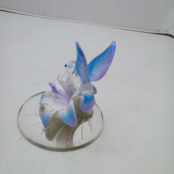 Glass Baron Hummingbird Blue Lily Mirrored Crystal Accents Air Brushed - Picture 9 of 15